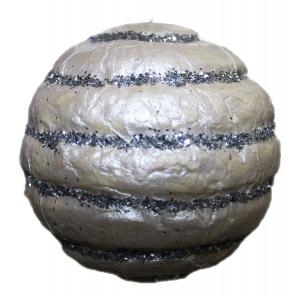 Χριστουγεννιάτικη Μπάλα Λευκή, με Ασημί Οριζόντιες Ρίγες (4cm)
